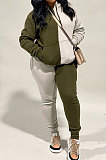 Brown Trendy Women Color Matching Sport Casual Hooded Fleece Long Pants Sets WA7134