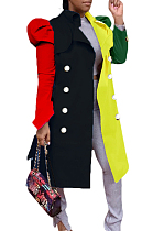 Colorful-Black Fashion Tailored Collar Color Matching In The Long Bubble Slevee Dust Coat SDE1299