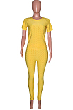 Yellow Sportsuit With Short-Sleeved Yoga Pants With Round Neck SN390071