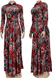 Red Euramerican Women Digital Printing Cultivate One's Morality Casual  Long Dress YZ2408
