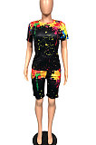 Black Trendy Women Positioning Printing Colour Splash-ink Casual Shorts Sets WA7141