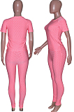 Pink Sportsuit With Short-Sleeved Yoga Pants With Round Neck SN390071