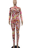 Multi Fashion Tight Sexy Long Sleeve Positioning Printing Two-Pieces TD8006