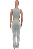 Gray Vest Ruffle Loose Pure Color Long Pants Sport Two-Pieces CYY8072