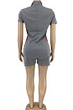 Rose Red Spring And Summer Euramerican Women Sport Spliced Shorts Jumpsuits DN8087