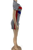 Blue Spring And Summer Euramerican Women Sport Spliced Shorts Jumpsuits DN8087