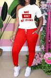 Red Letterprint Casual One-Sleeve Two-Piece TK6093