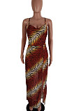 Tiger Stripes Sexy Euramreican Women Printing Gallus  Long Dress LS6412
