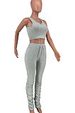 Gray Vest Ruffle Loose Pure Color Long Pants Sport Two-Pieces CYY8072