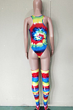 Yellow Fashion-Oriented Print Sexy Bikini Jumpsuit With Socks BN9167