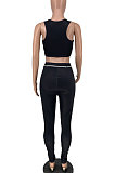 Black English Letter Waist Line Sport Body Shape Pants Sets LY617