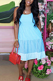 Light Blue Casual Fashion Color Catching Sling Dress TK6092
