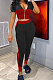 Red Spliced Short Sleeve Long Pants Sport Two-Pieces TD8012