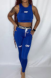 Blue English Letter Waist Line Sport Body Shape Pants Sets LY617
