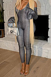 Gray Bling Bling Shell Fabric Horn Sleeve Body Shape Bodycon Jumpsuits LY615