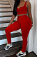 Red Vest Ruffle Loose Pure Color Long Pants Sport Two-Pieces CYY8072
