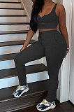 Black Vest Ruffle Loose Pure Color Long Pants Sport Two-Pieces CYY8072
