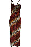 Tiger Stripes Sexy Euramreican Women Printing Gallus  Long Dress LS6412