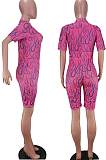 Pink Fashion Hole Hole Net Print Tight Jumpsuits TK6081