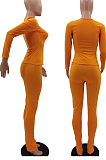 Orange Fashion Pure Color Casual Open Fork Cotton Two-Piece TK6109