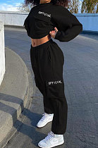 Black Pure Color Embroidered Casual Sport Fleece Two-Pieces AD1103