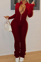 Wine Red Autumn Winter Fashion Cultivate One's Morality Sexy Club Horn Ruffle Long Sleeve Casual Jumpsuit AD0820