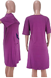 Purple Print Loose Casual Pullover Dresses TK6082