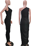 Black Fashion Sexy Shrink Fold Pure Color Dresses TK6080