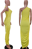 Yellow Fashion Sexy Shrink Fold Pure Color Dresses TK6080