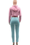 Pink Blue Euramerican Women Sport Spliced Printing Fleece Long Pants Two-Pieces AD0921