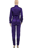 Purple Spring Summer Pure Color Long Sleeve Lace-Up Two-Pieces AD1110