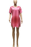 Pink Euramerican Women Gradual Change Loose Short Sleeve Two-Pieces AD1205