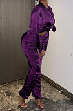 Purple Spring Summer Pure Color Long Sleeve Lace-Up Two-Pieces AD1110