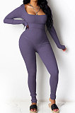 Gray Summer Casual Sport Trendy Sexy Tight Carry Buttock Pure Color Bodycon Jumpsuits MLM9009