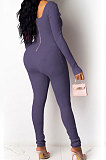 Purple Summer Casual Sport Fashion Sexy Tight Carry Buttock Pure Color Bodycon Jumpsuits MLM9009