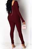 Red Summer Casual Sport Trendy Sexy Tight Carry Buttock Pure Color Bodycon Jumpsuits MLM9009