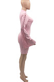 Pink Euramerican Women Spring Summer Bind Horn Sleeve Mini Dress AD1109
