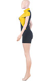 Orange Euramerican Women Zipper Opening And Closing Color Matching Romper Shorts Q503
