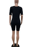 Black Summer Colored cotton Short Sleeve Shorts Trendy Two-Pieces YYF8092