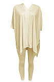 Yellow Euramerican Womenswear Pure Color Slotting V Neck Two-Pieces Q610