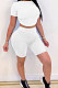 White Halteneck Lace-Up Shorts Short Sleeve Two-Pieces YYF8087