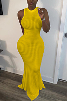 Yellow Fashion Prue Color Article Pit Fishtail Dresses TK6099