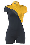 Yellow Euramerican Women Zipper Opening And Closing Color Matching Romper Shorts Q503