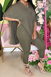 Army Green Euramerican Womenswear Pure Color Slotting V Neck Two-Pieces Q610