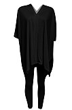 Black Euramerican Womenswear Pure Color Slotting V Neck Two-Pieces Q610