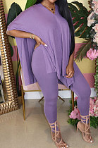 Purple Euramerican Womenswear Pure Color Slotting V Neck Two-Pieces Q610