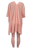 Orange Pink Euramerican Womenswear Pure Color Slotting V Neck Two-Pieces Q610