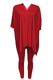 Red Euramerican Womenswear Pure Color Slotting V Neck Two-Pieces Q610
