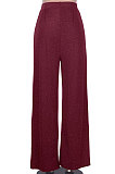 Wine Red Bright Silk High Waist Wide-Legged Casual Straight Long Pants WMZ2628