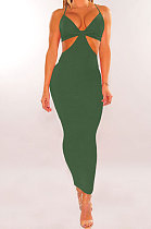 Army Green Womenswear Irregularity Gallus Haltenck Sexy Dance Bandage Culb Long Dress WMZ2625